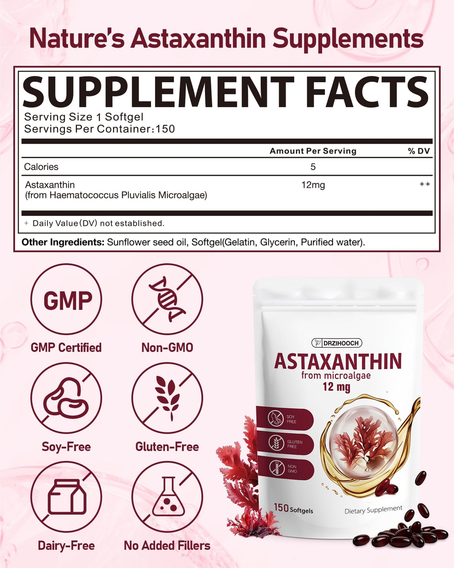 DRZIHOOCH Astaxanthin 12mg Softgels 150 Count