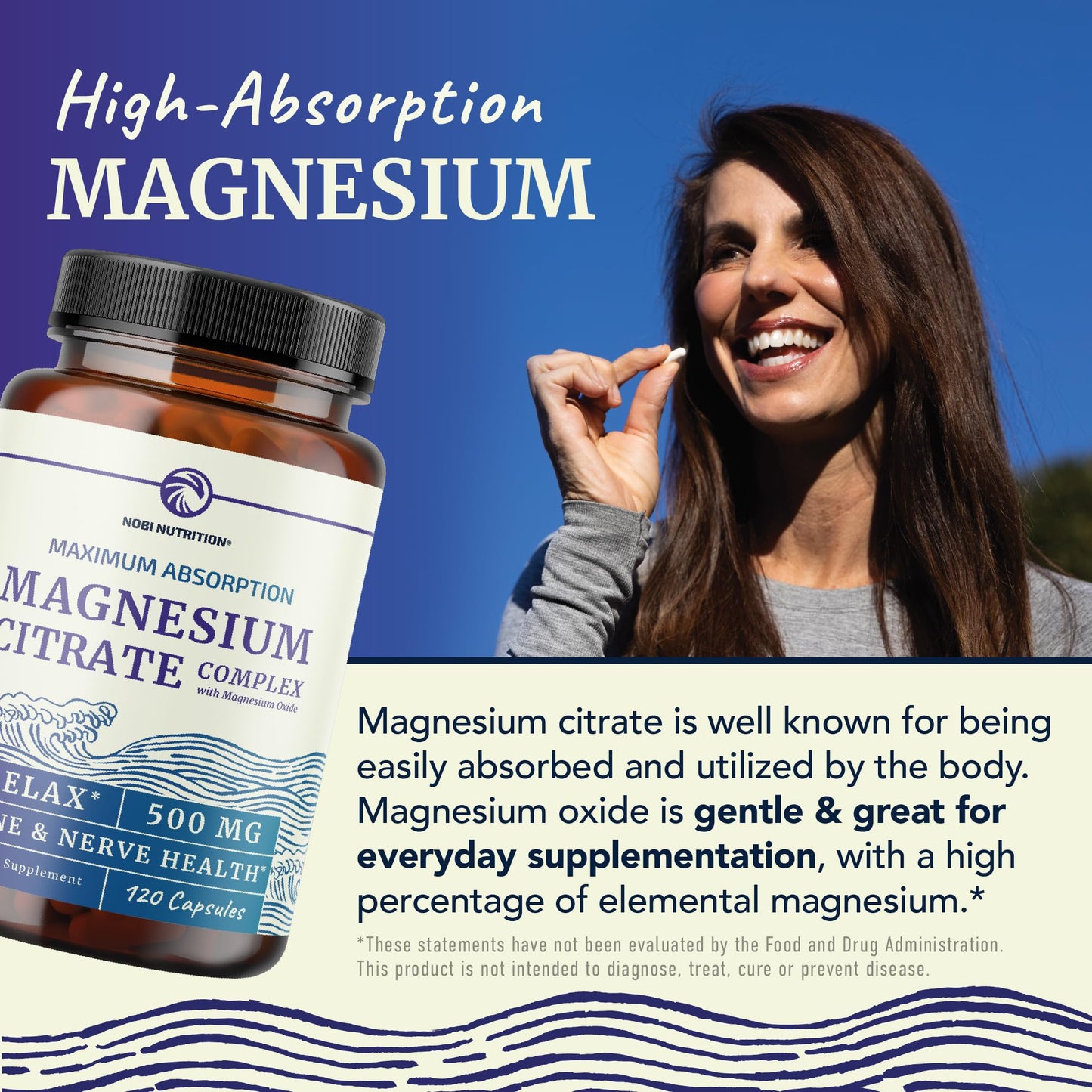 Nobi Nutrition Magnesium Citrate Complex 500 mg Capsule, 120 Count