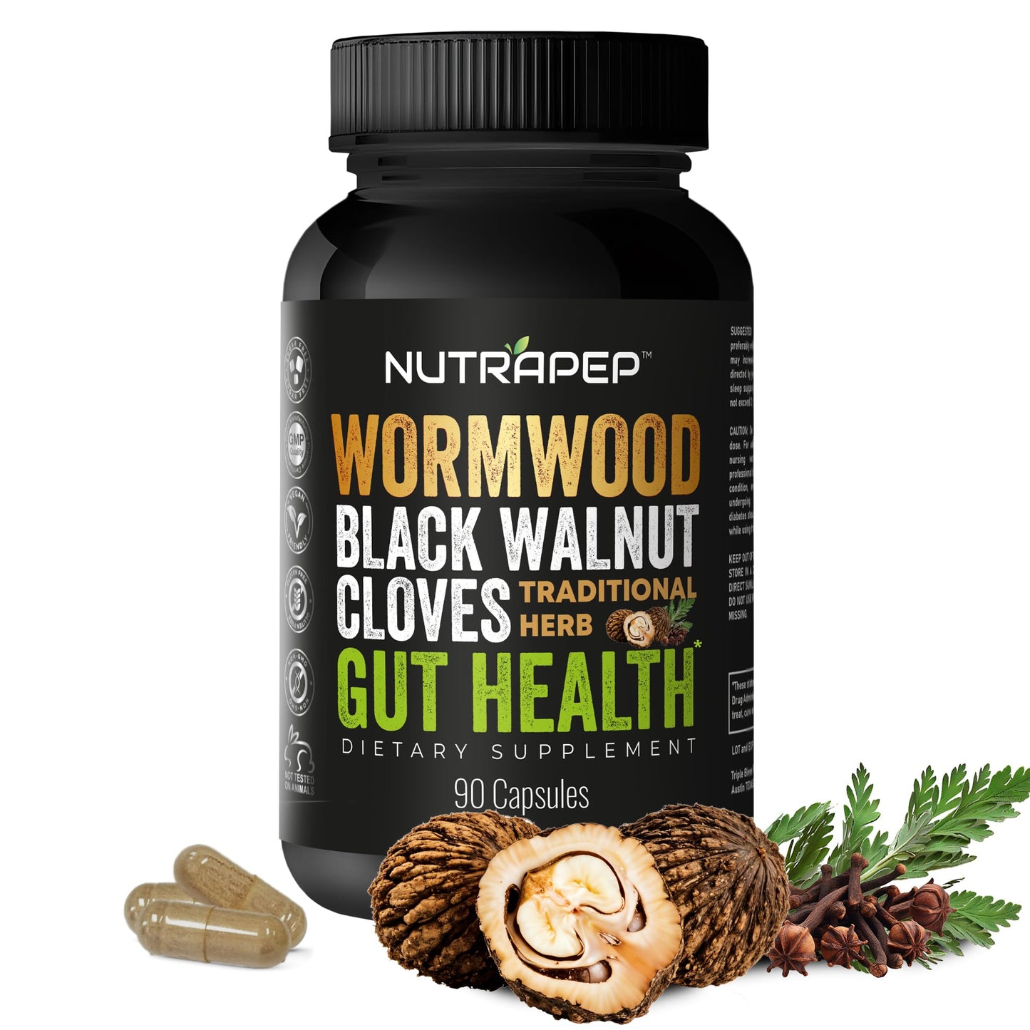 NutraPep Wormwood Black Walnut Clove Capsules, 90 Count