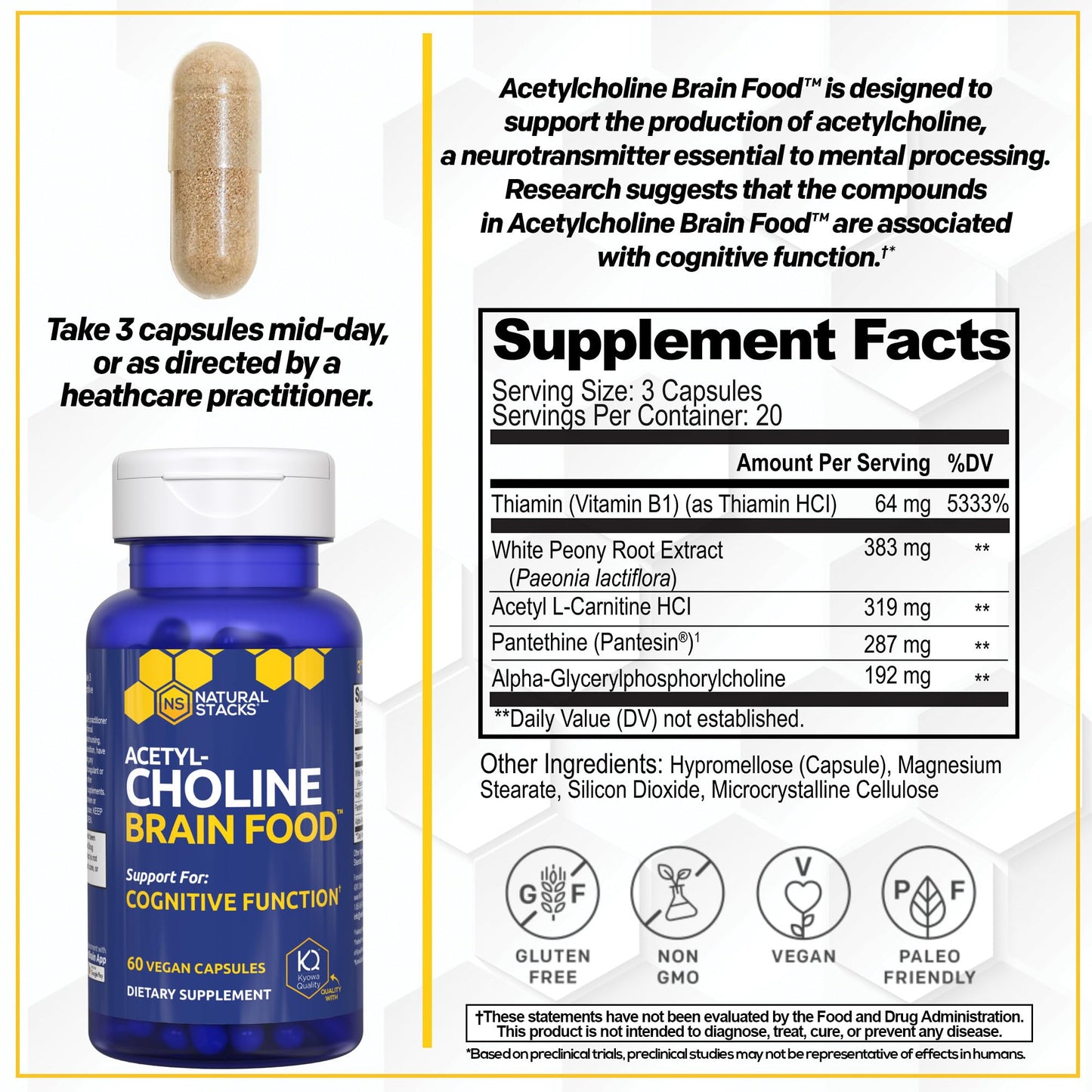 Natural Stacks Magtech Magnesium + Acetylcholine Brain Food Bundle, Capsules, 150