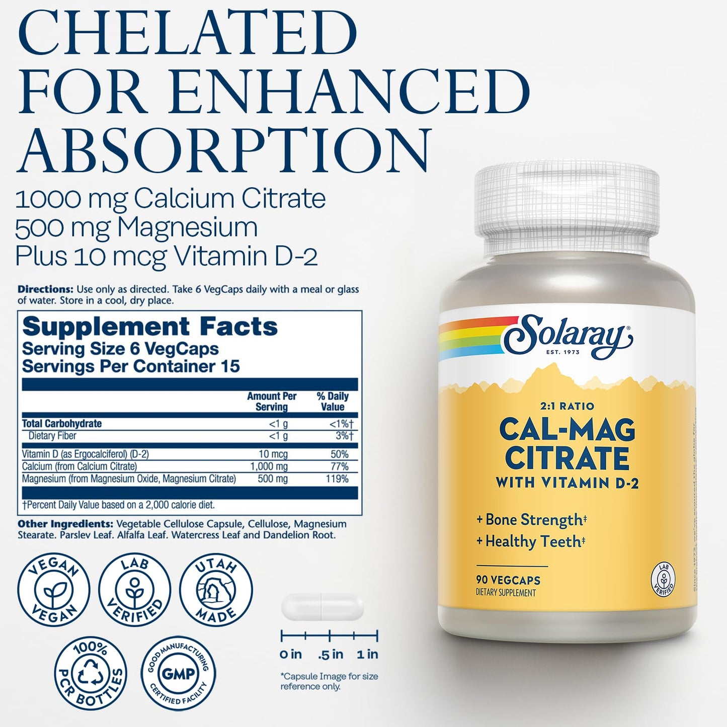 Solaray Calcium Magnesium Citrate 2 to 1 Ratio Capsule, 90 Count