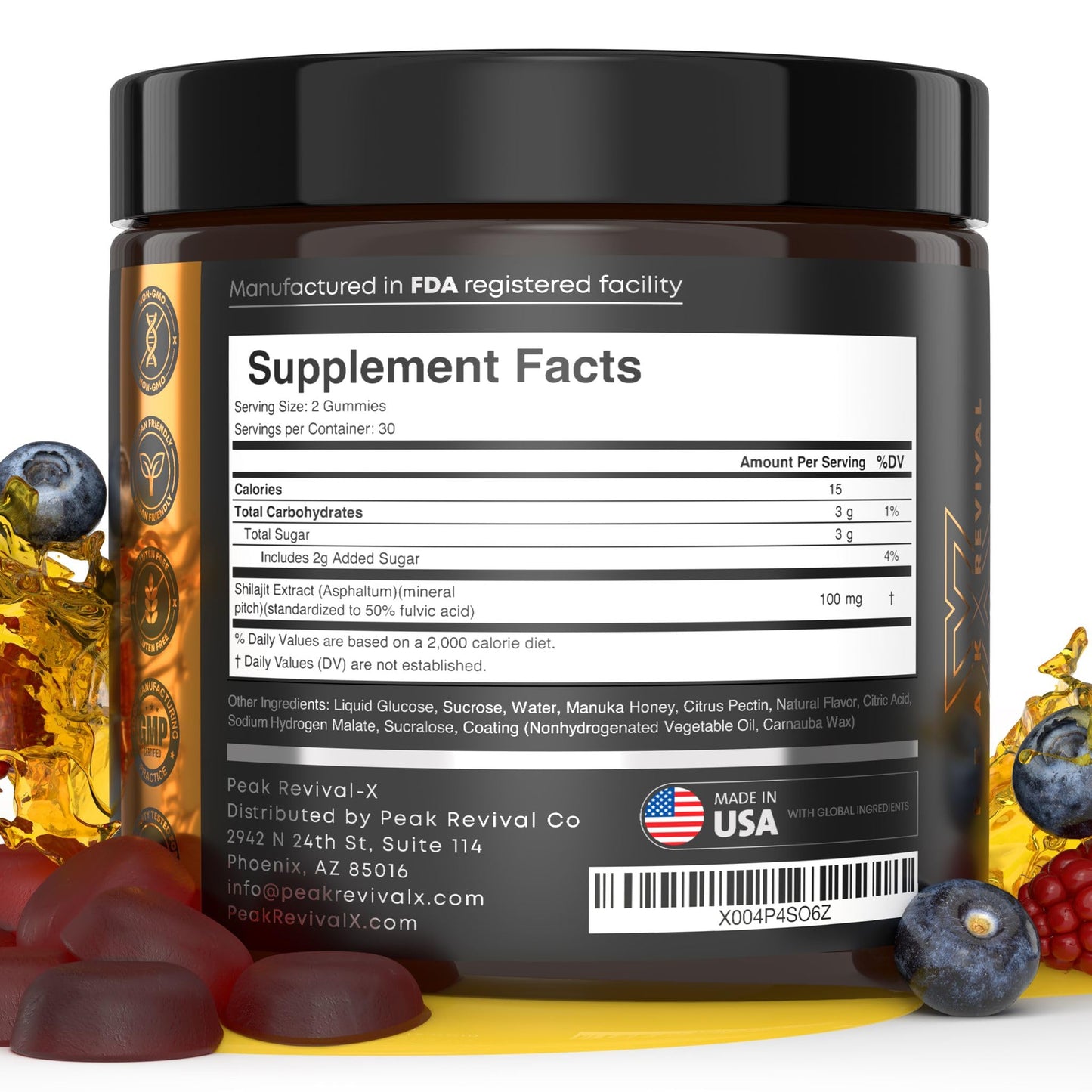 Peak Revival-X Shilajit Gummies with Manuka Honey, 60 Count