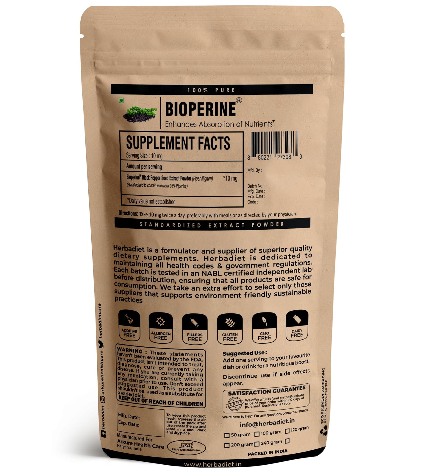 Herbadiet Bioperine Powder 0.5 oz