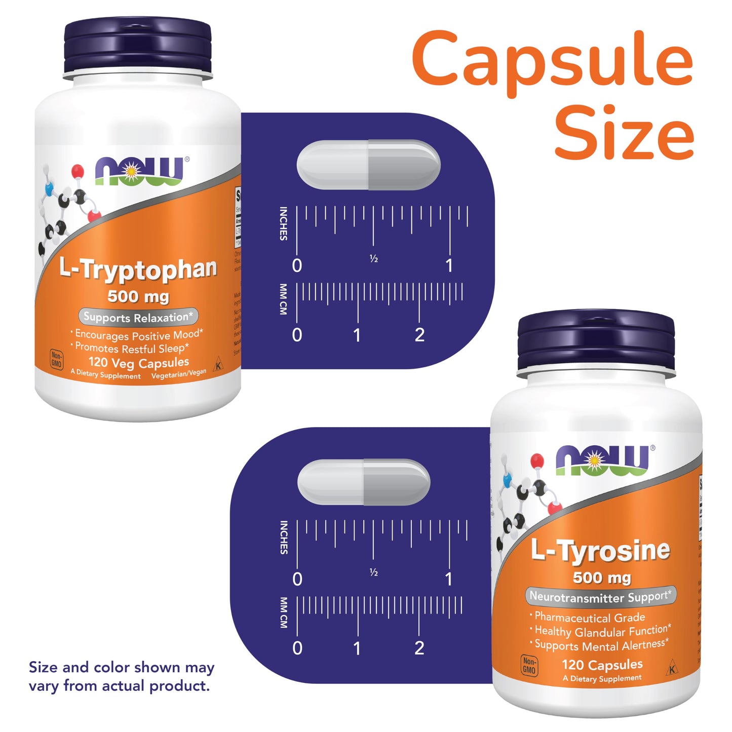 NOW Foods Neurotransmitter Bundle L-Tryptophan + L-Tyrosine Supplements Capsules 240