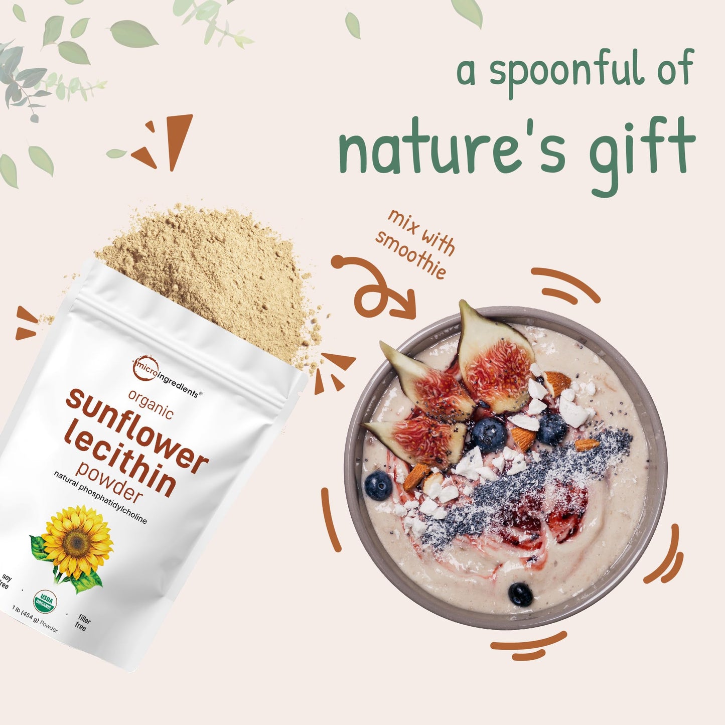 Micro Ingredients Organic Sunflower Lecithin Powder, 16 oz, Non-GMO