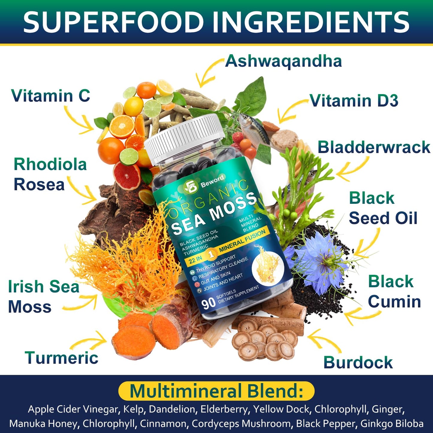 BEWORD Organic Sea Moss Softgels 180 Softgels