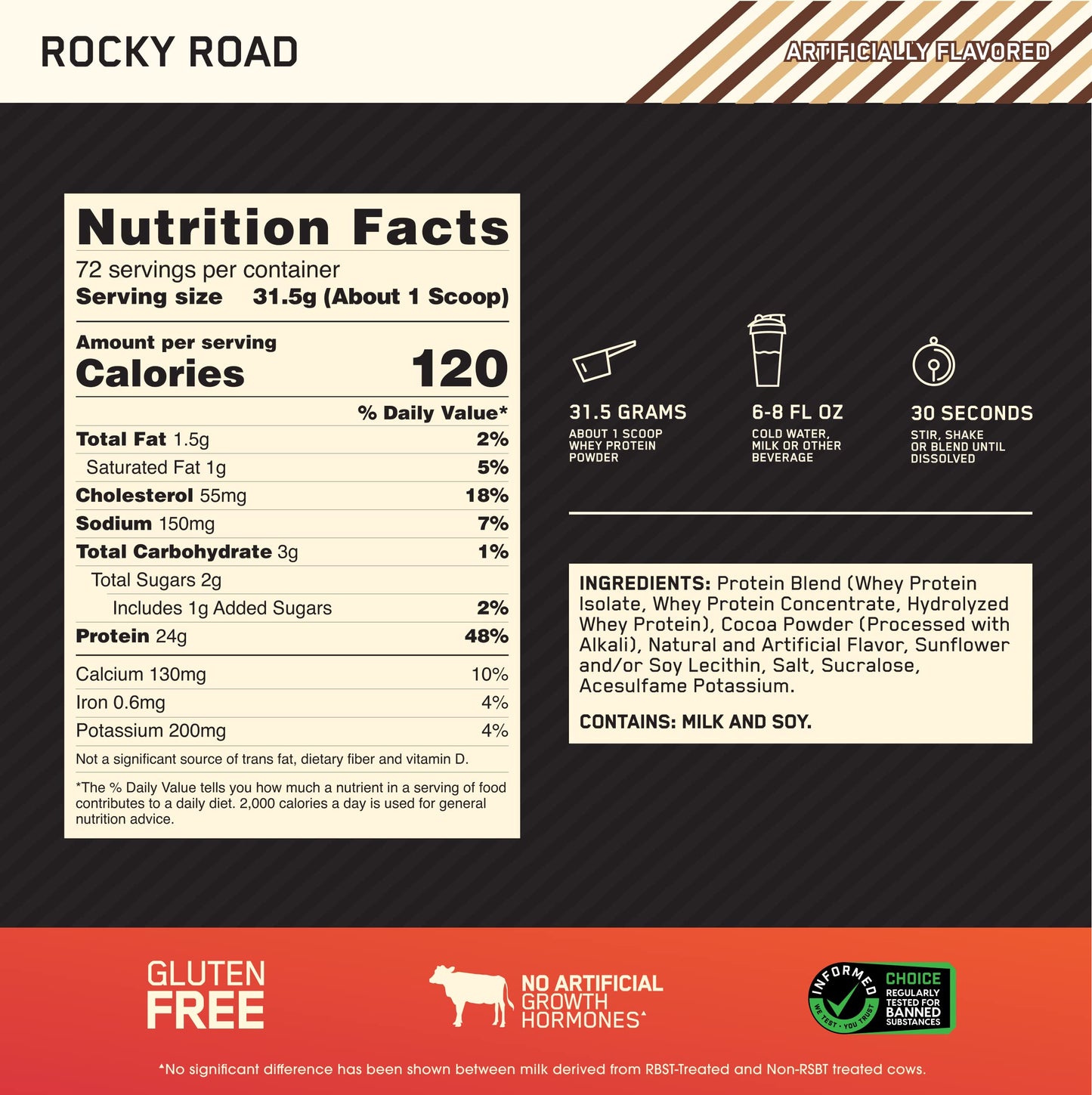 Optimum Nutrition Gold Standard 100% Whey Protein Powder Rocky Road 80 Servings