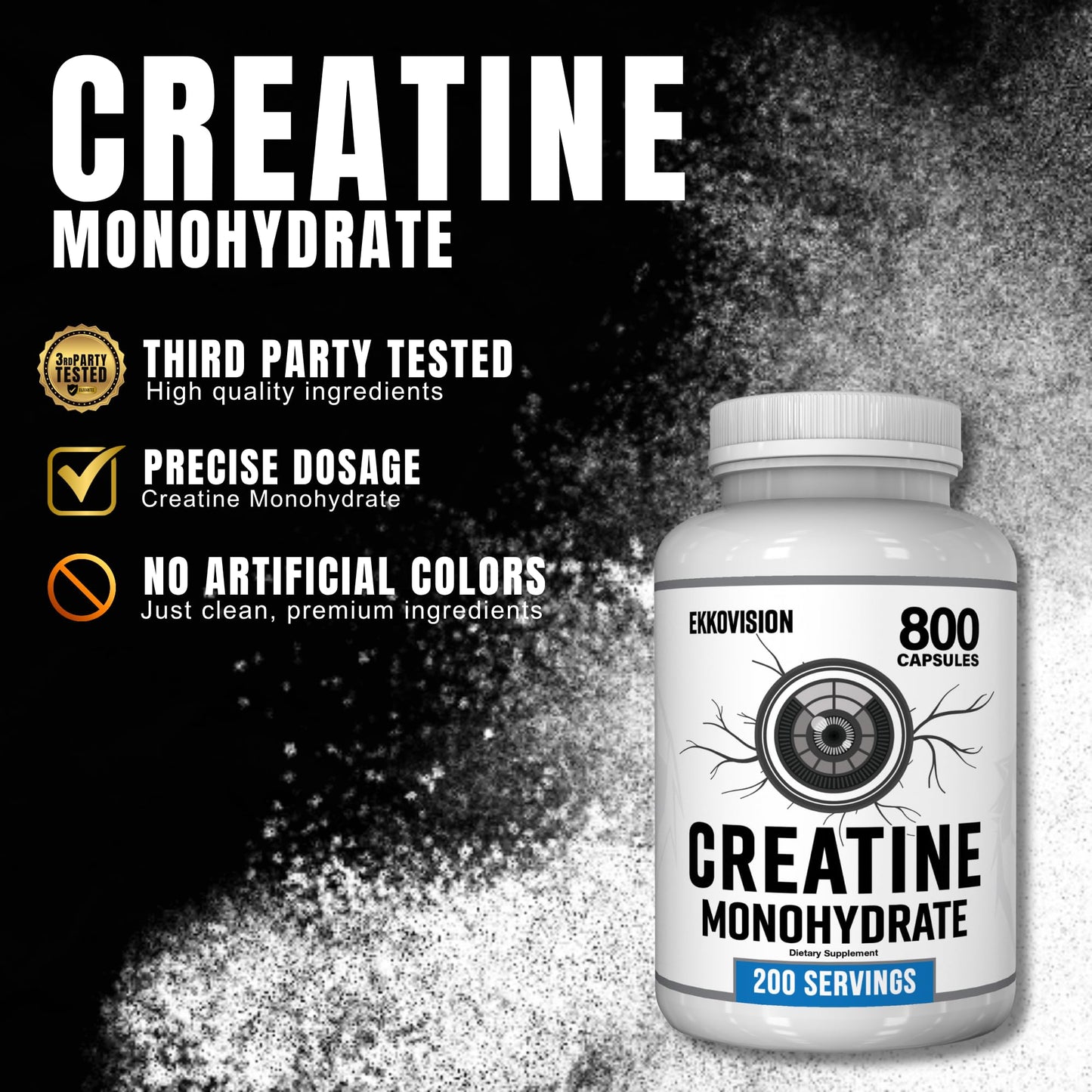 Ekkovision Creatine Monohydrate Capsules 200 Count
