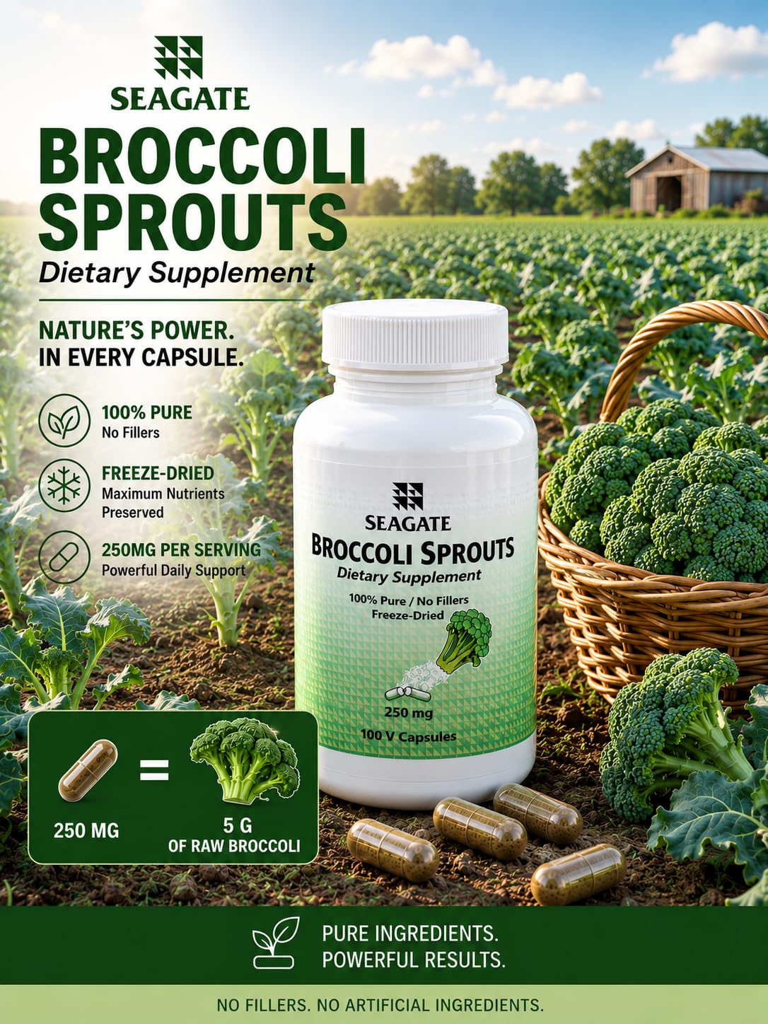 Seagate Broccoli Sprouts 250 mg Capsules 100 Count