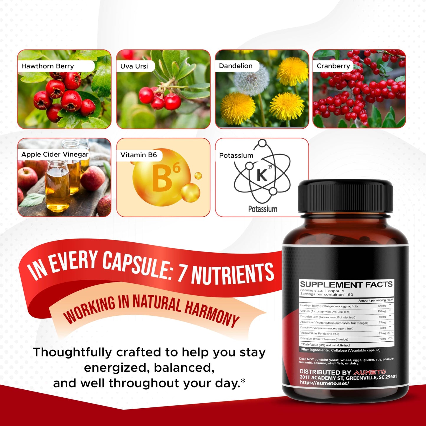 AUMETO 7 in 1 Ultra Hawthorn Berry Capsules, 150 Count