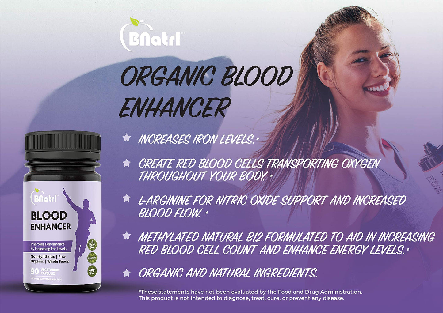 BNatrl Blood Enhancer Organic Iron Supplement Veggie Capsules 90 Capsules
