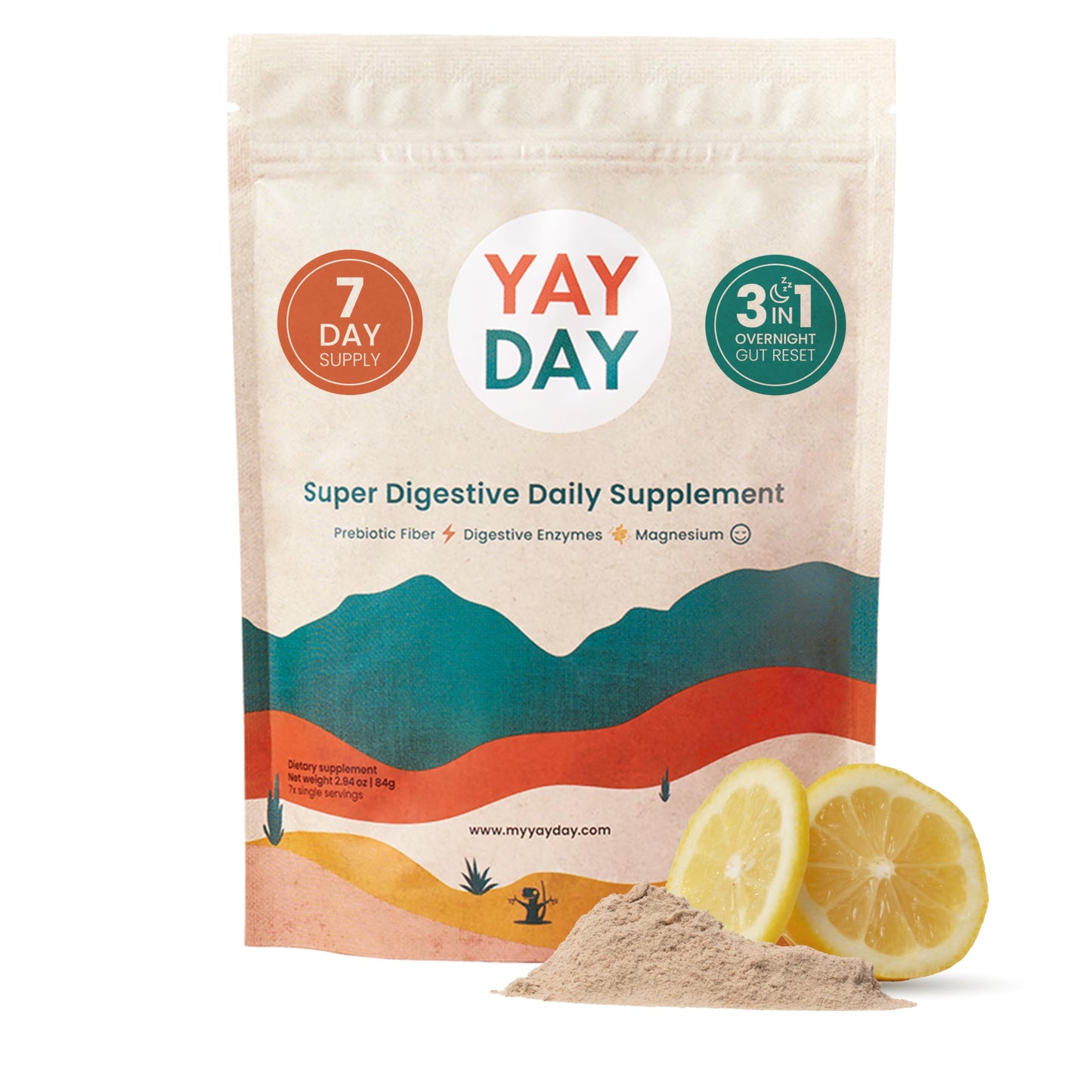 YayDay Nighttime Prebiotic Fiber Powder with Digestive Enzymes & Magnesium Glycinate, 2.94 Ounce