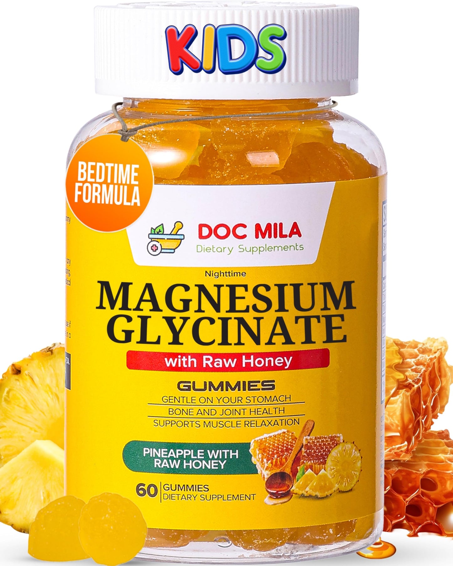 Doc Mila Magnesium Glycinate Gummies 100mg for Kids and Adults - Glicinato de Magnesio, Gummy, 60 Count