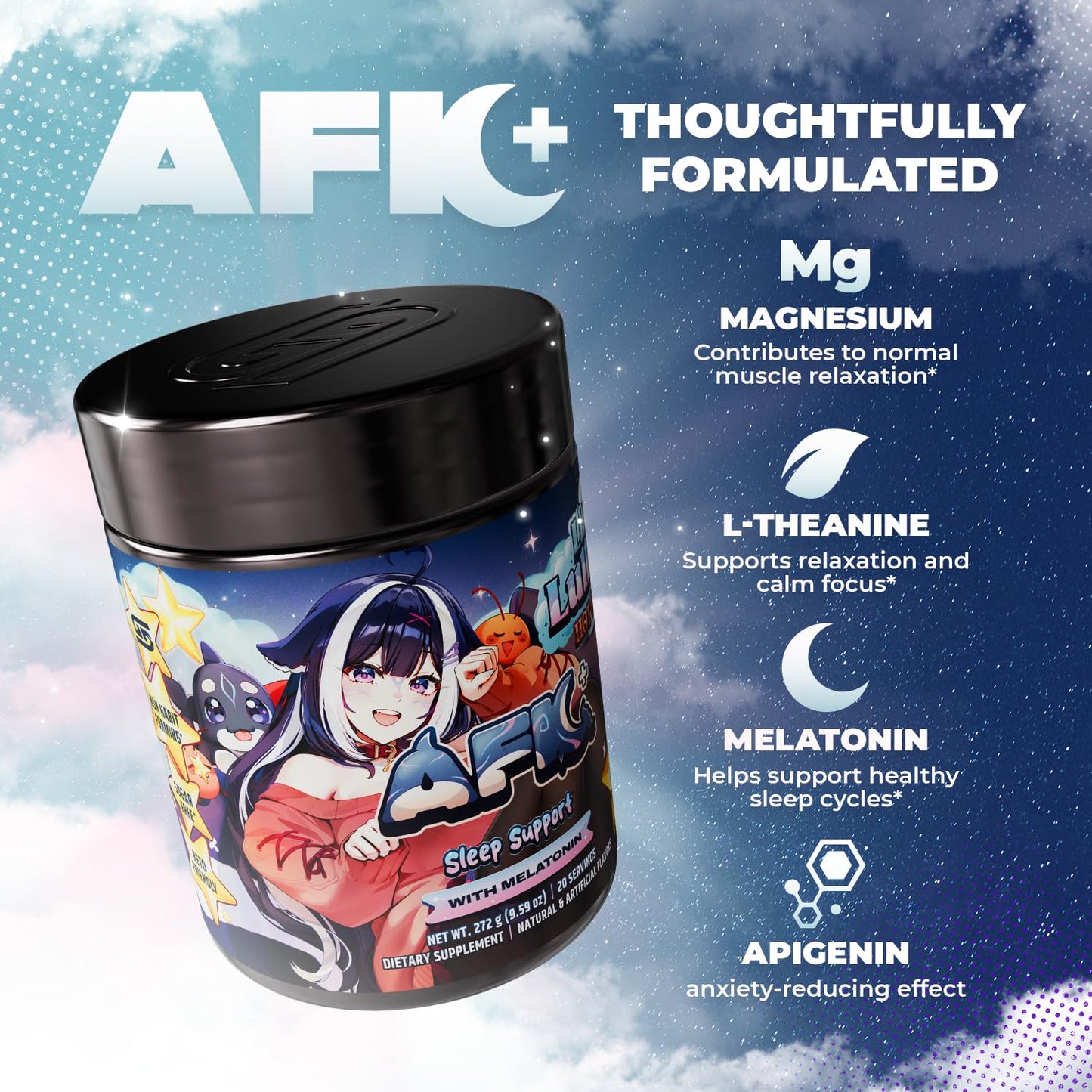 Gamer Supps AFK+ with Melatonin: Lily's Lullaby Hot Cocoa by Shylily Powder 9.59 Ounce