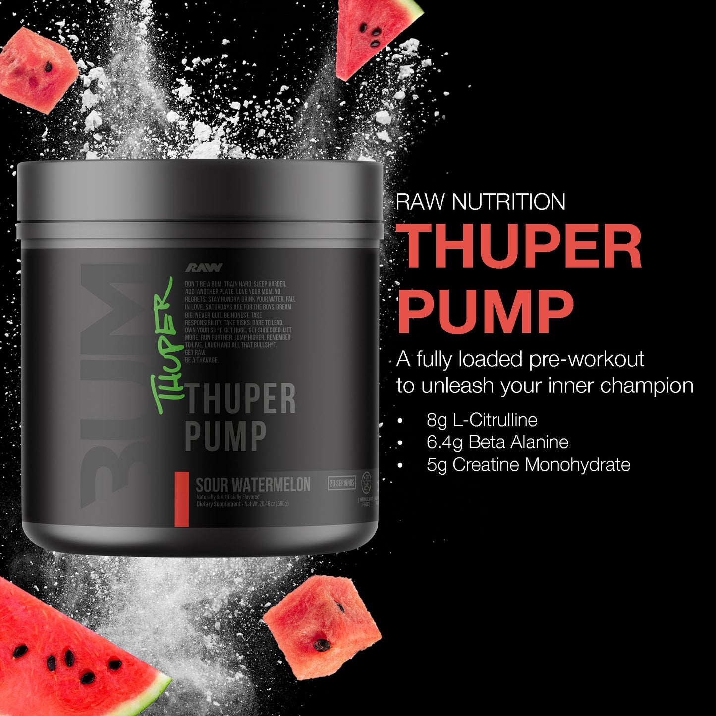 RAW Thuper Pump Stim Free Pre Workout Powder, 20 Servings
