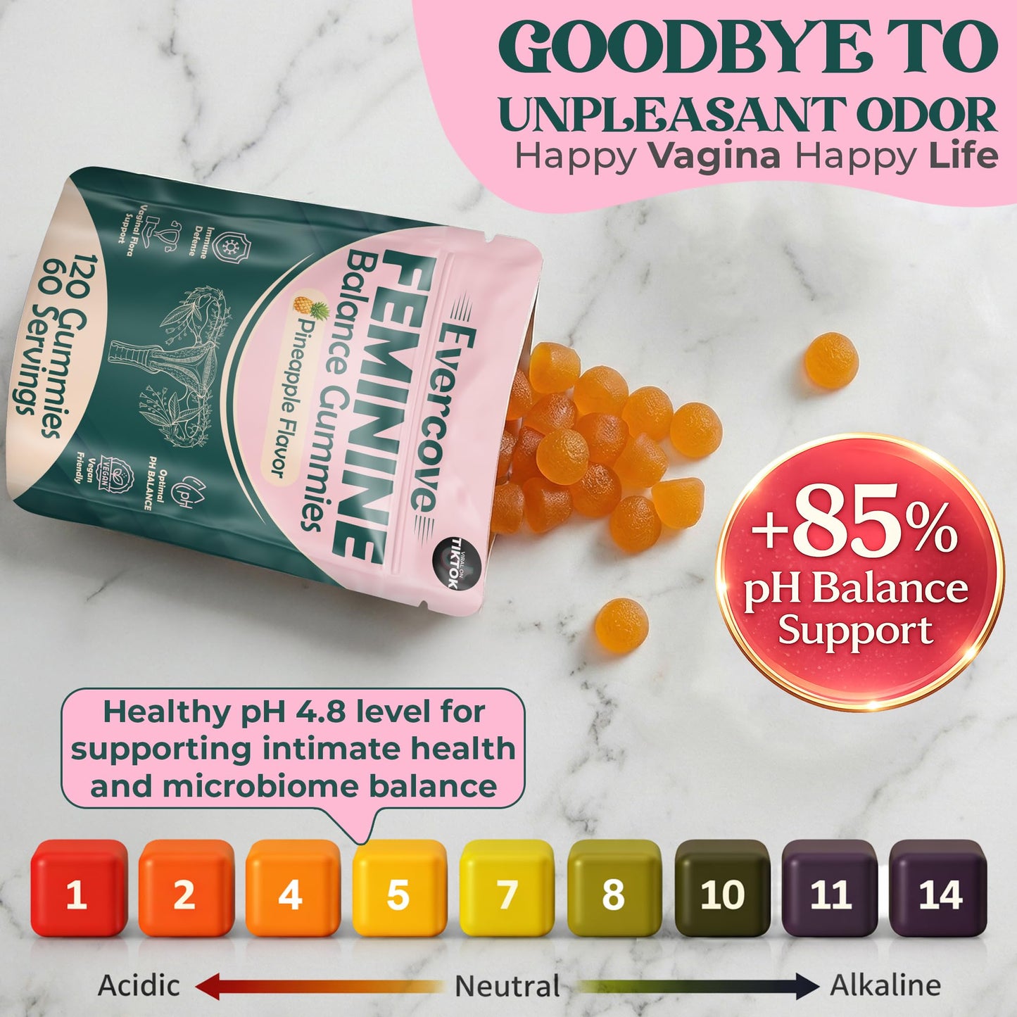 Evercove Premium Feminine Balance Gummies for Women, 120 Count