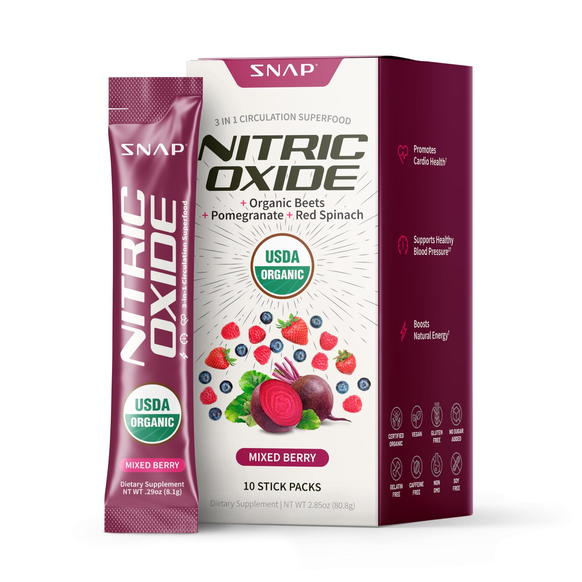 Snap Supplements Beet Root Powder, USDA Organic, Mixed Berry, 2.85
