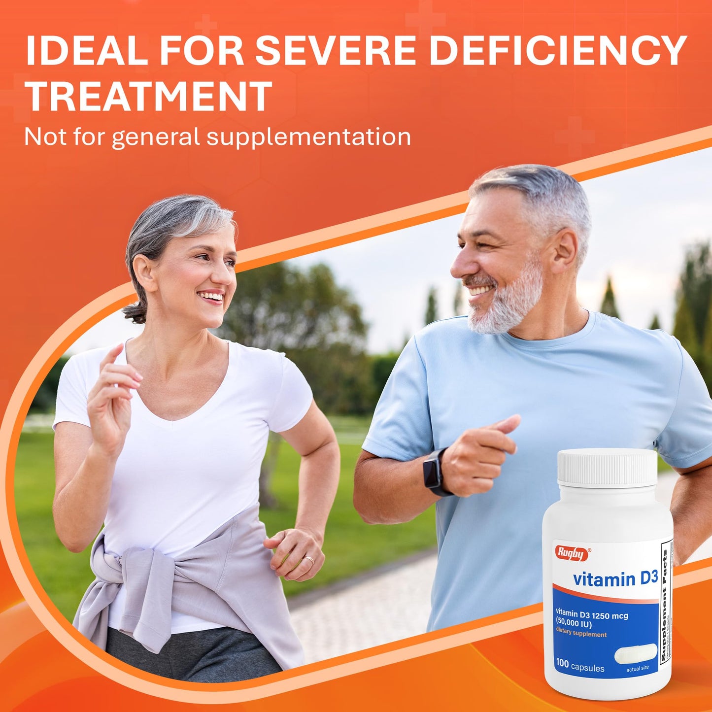 Rugby Laboratories Vitamin D3 50,000 IU (1250 mcg) High-Potency Vitamin D Supplement for Bone, Teeth, and Immune Health, 100 Capsules