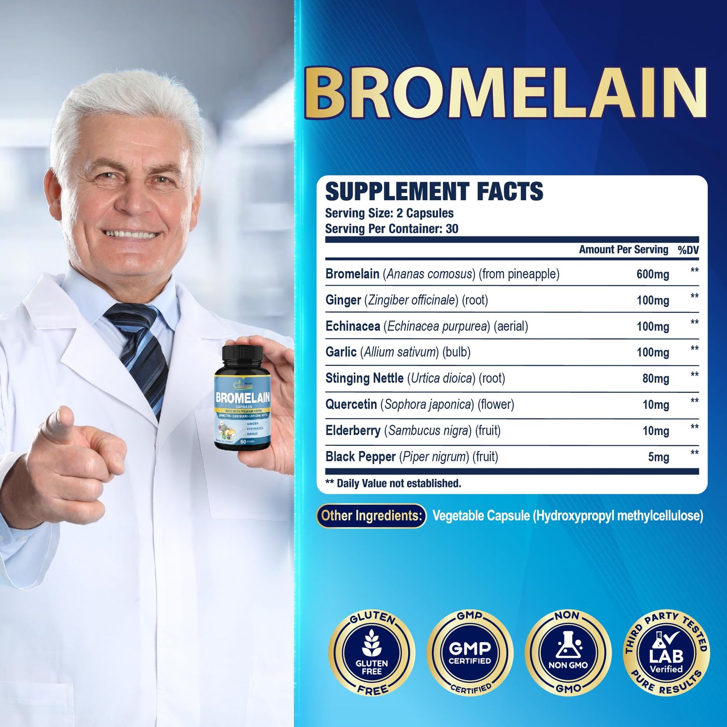 Organic Cadane Bromelain Capsules 120 Count