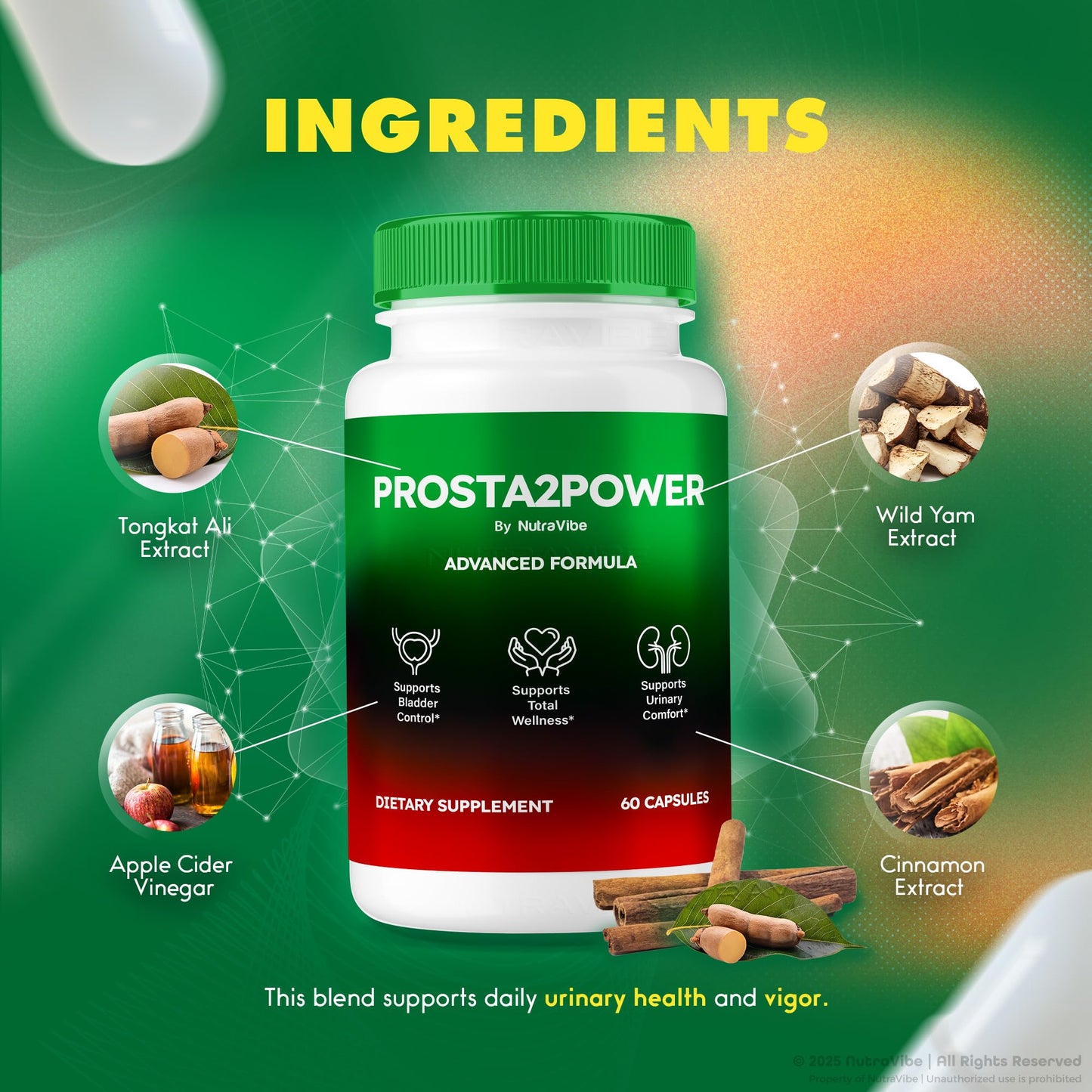 NutraVibe Prosta2Power Daily Prostate & Urinary Support Formula Capsule, 180 Capsules