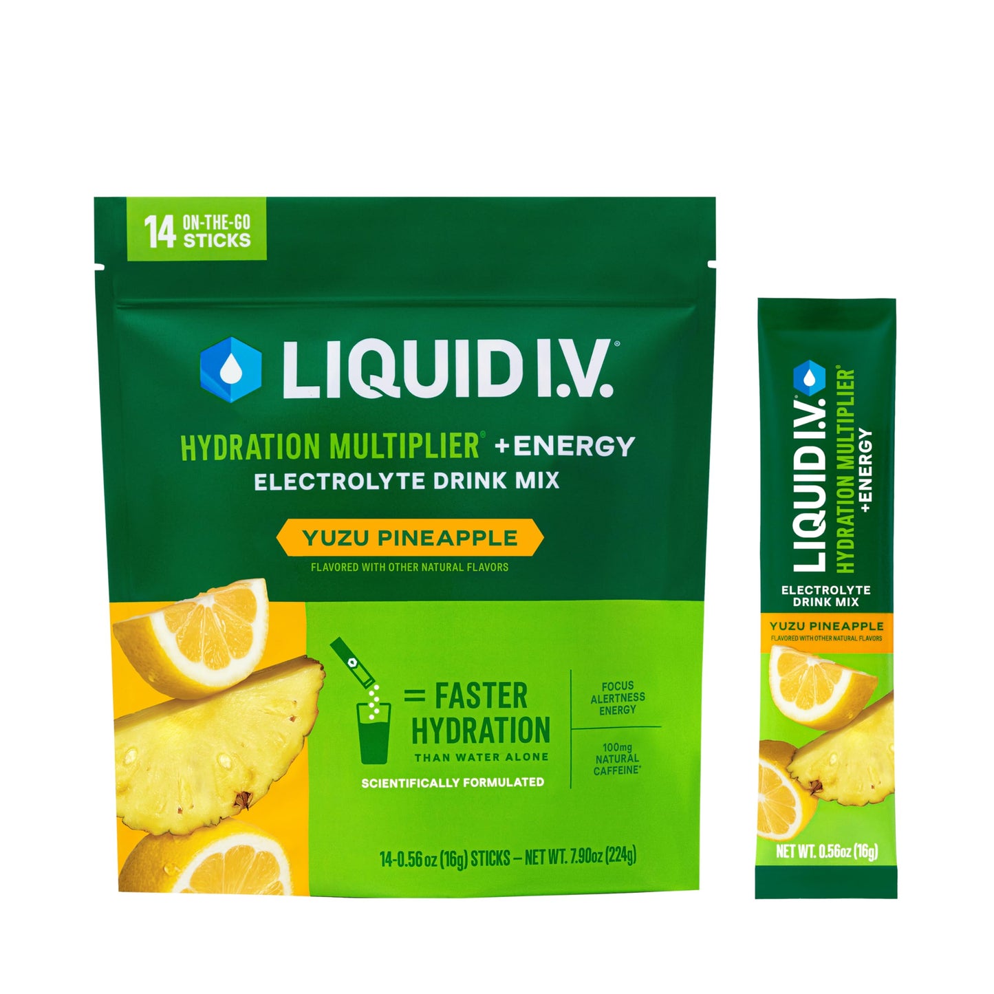 Liquid I.V. Hydration + Energy Electrolytes, Yuzu Pineapple Powder, 7.9 oz
