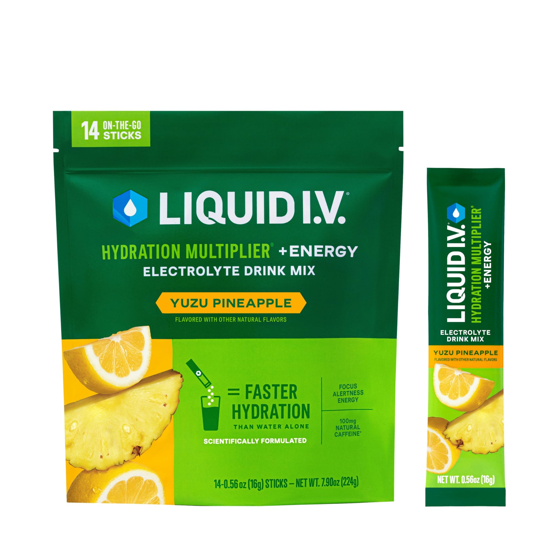 Liquid I.V. Hydration + Energy Electrolytes, Yuzu Pineapple Powder, 7.9 oz