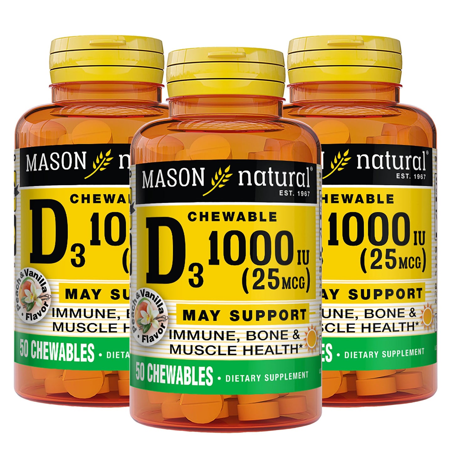 Mason Natural Vitamin D3 1000 IU (25 mcg) Chewable Tablets, 150 Count