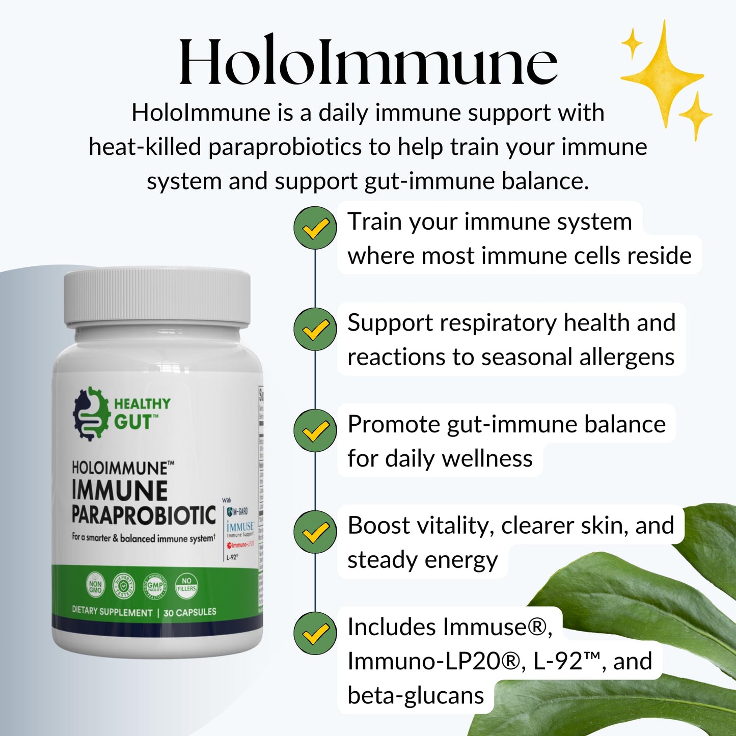 Healthy Gut HoloImmune Paraprobiotic with Immuse Immune Support 30 Capsules