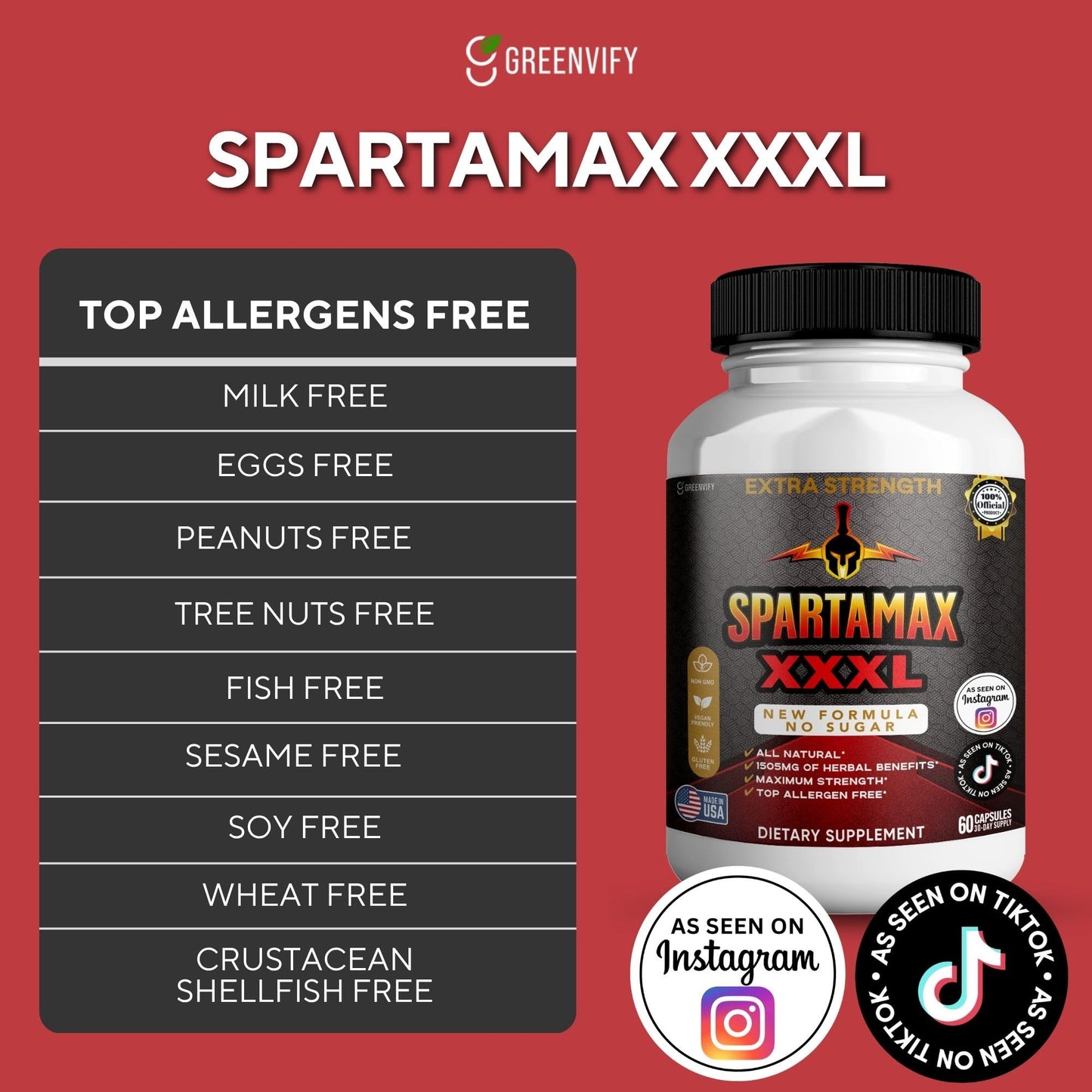 GREENVIFY Spartamax XXXL Maca Root Dietary Supplement 60 Capsules