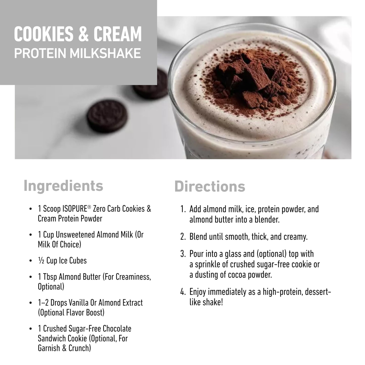 Isopure Zero Carb 100% Pure Whey Isolate Protein Powder Cookies & Cream, 48 Servings, 3 lb