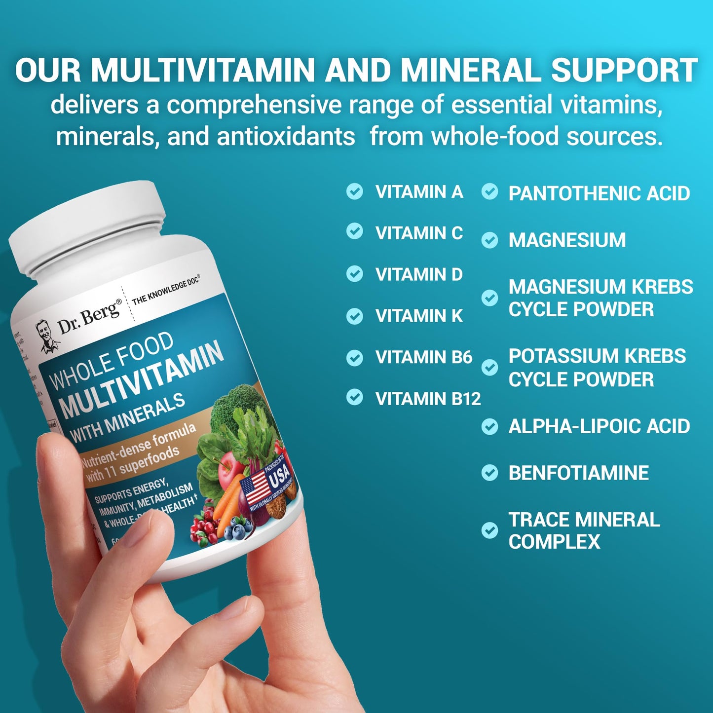 Dr. Berg Nutritionals Whole Food Multivitamin with Minerals Daily Multivitamin for Men and Women, 60 Capsules