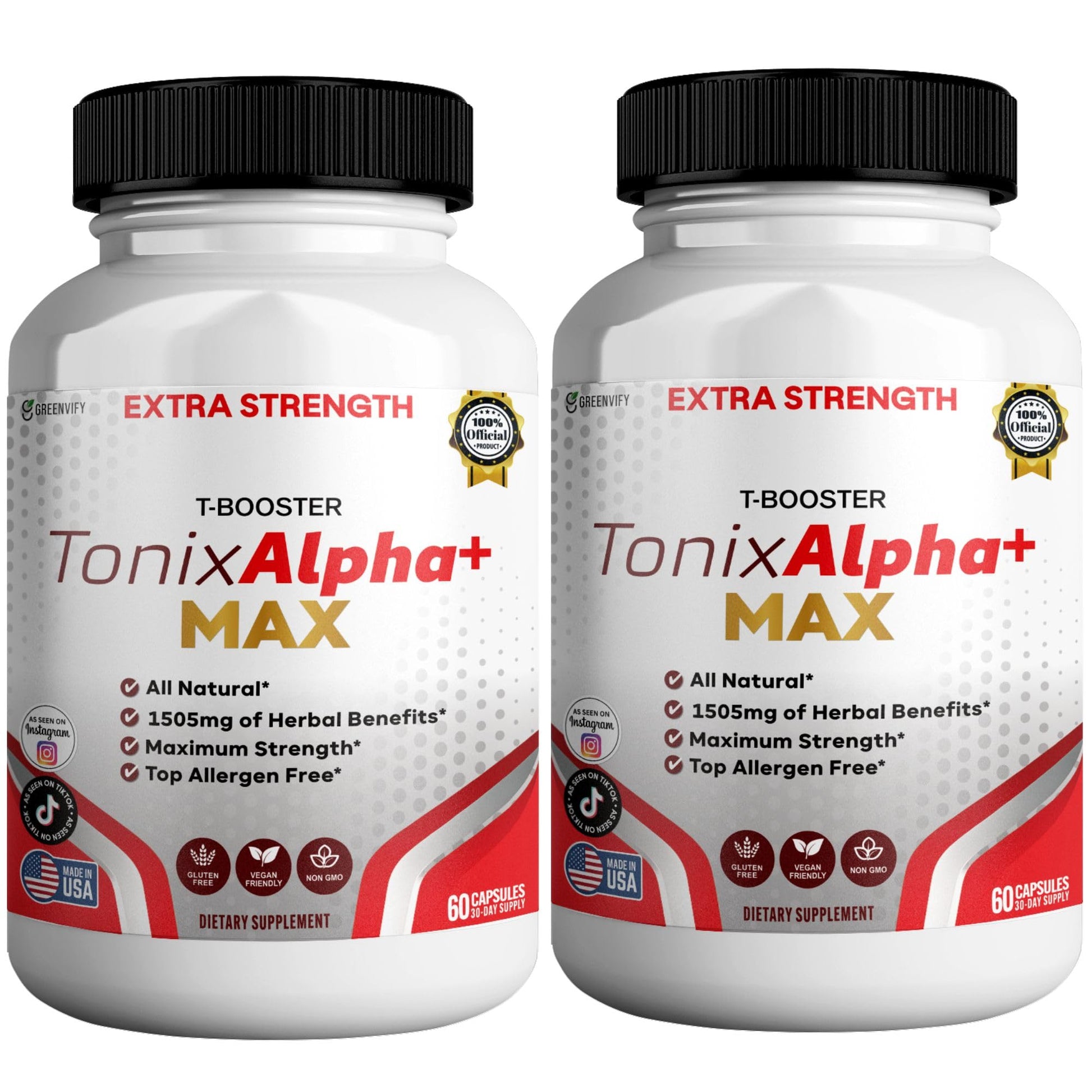 GREENVIFY Tonix Alpha+ Max T-Booster Supplement 120 Capsules