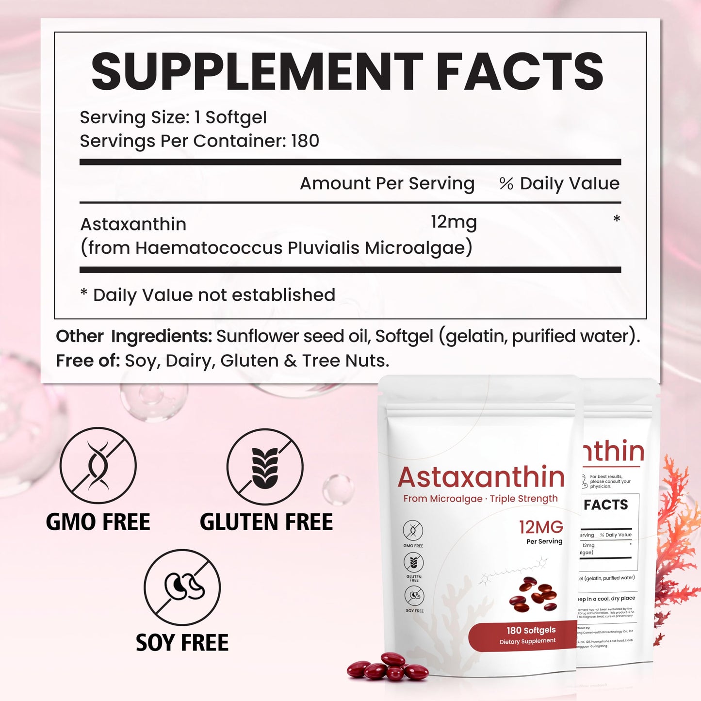 PixelVerve Astaxanthin 12mg Supplement Capsule, 540 Capsules