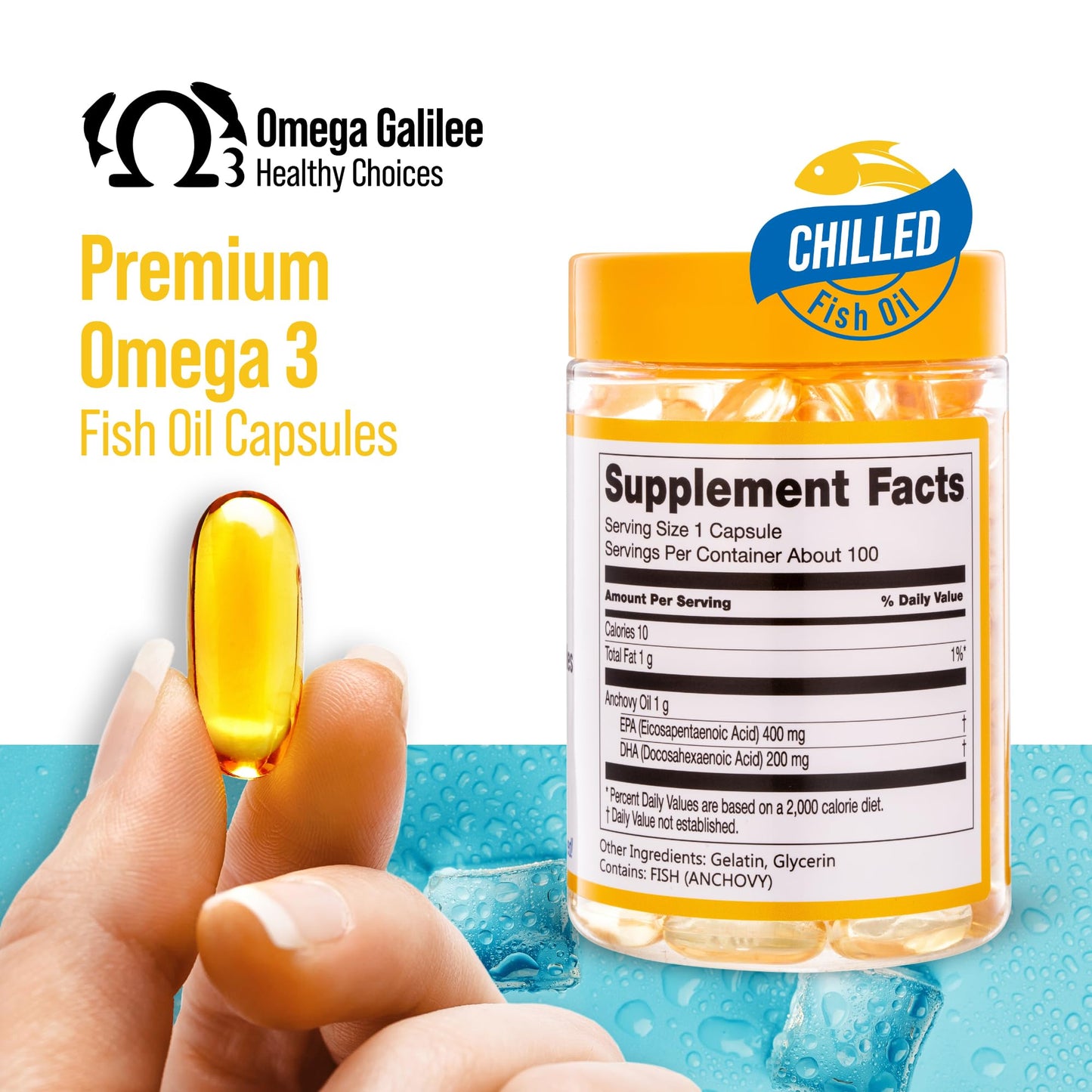 Omega 3 Galilee Healthy Choices Omega 3 Fish Oil Softgel, 100 Softgels