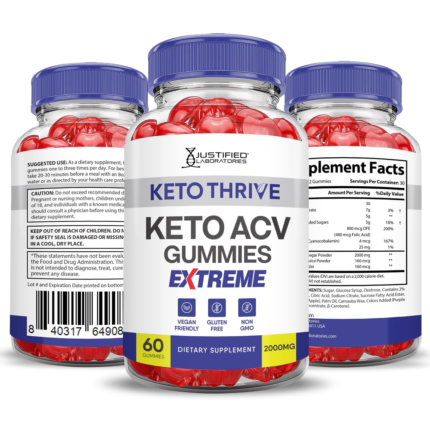 Justified Laboratories Keto Thrive Keto ACV Gummies Extreme 2000MG Gummy 300 Gummies