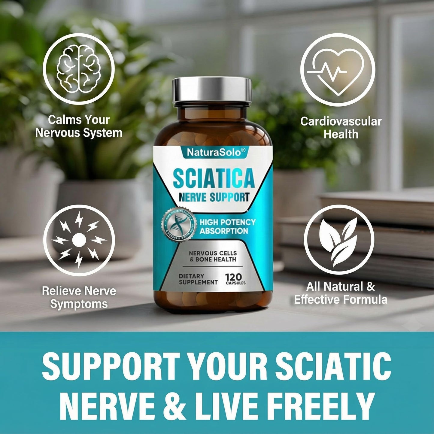 NaturaSolo Sciatic Nerve & Neuropathy Support - Nerve Savior for Neuropathy and Sciatica & Peripheral Neuropathy, 120 Capsules