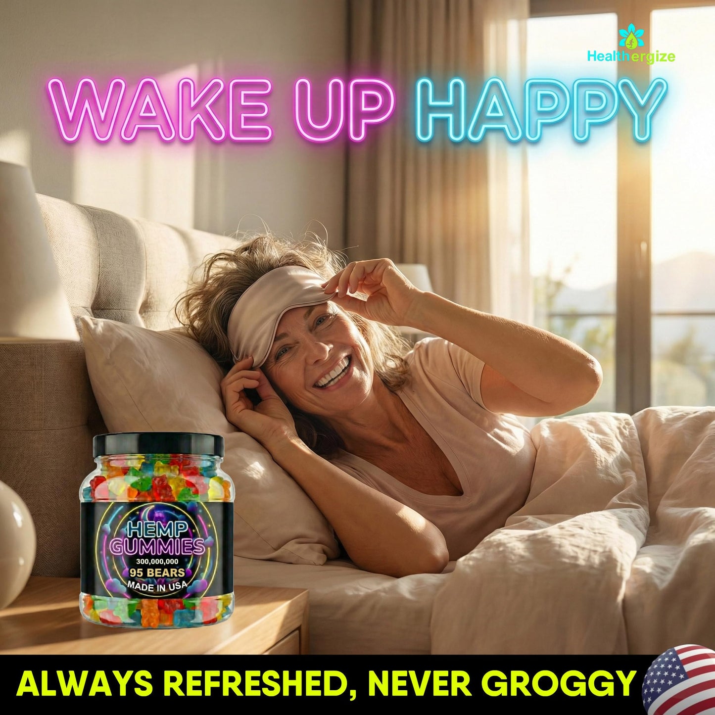 Healthergize Hemp Gummies for Deep Sleep and Relaxation, Chewable, 12 Gummies