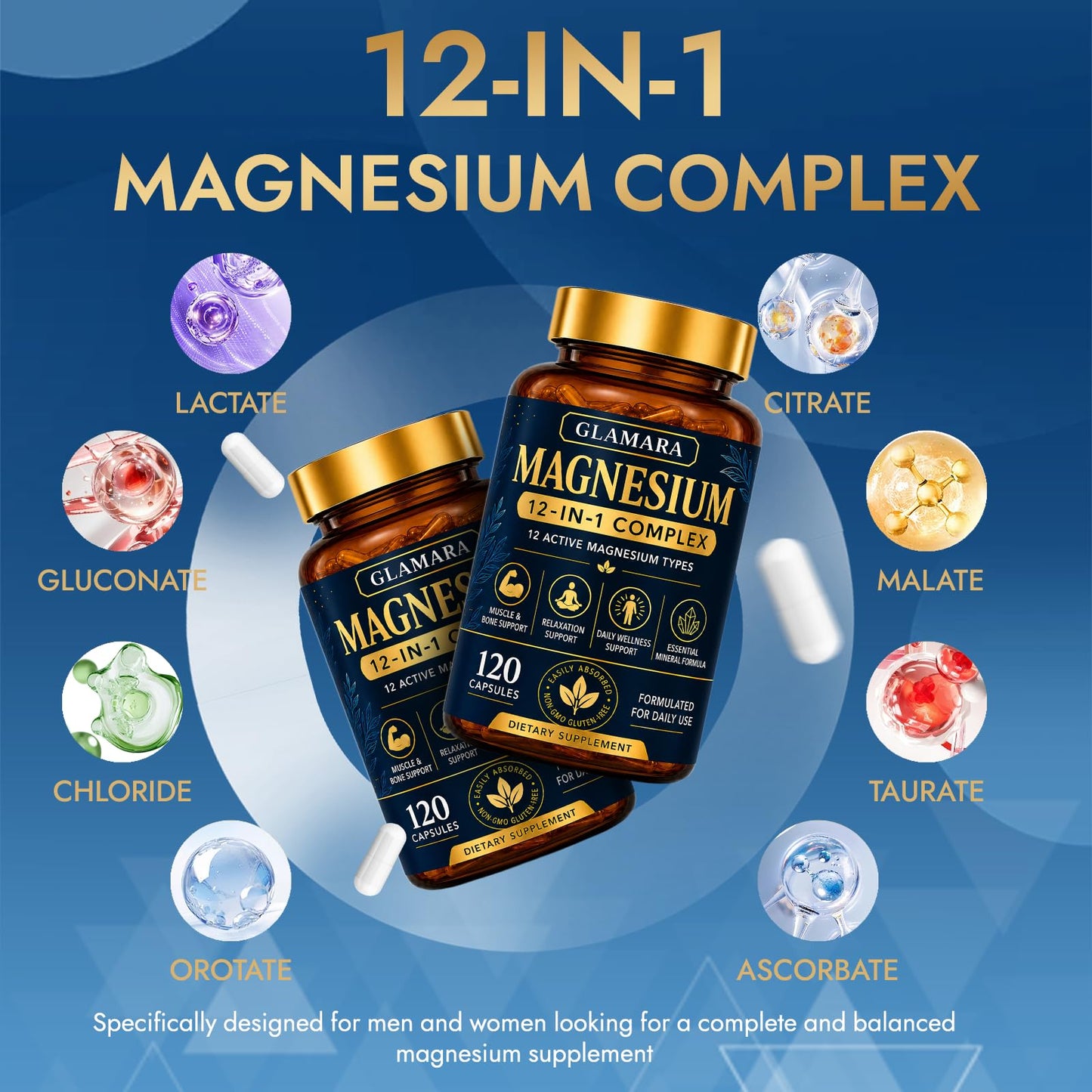 Glamara Magnesium 12 in 1 Complex Supplement 120 Capsules