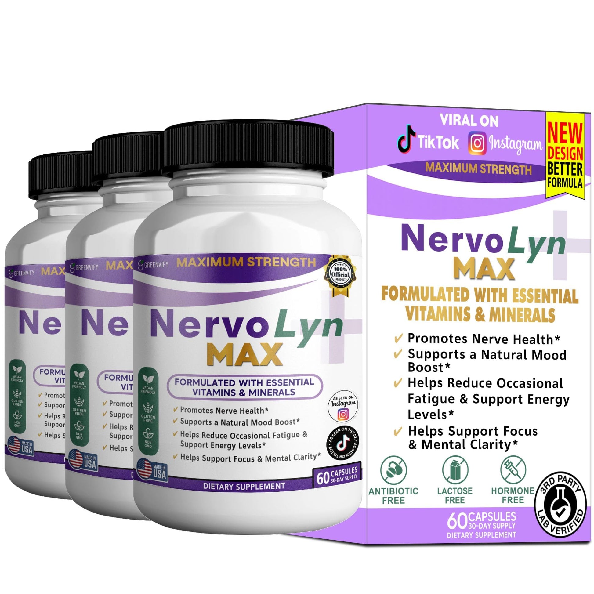 GREENVIFY NervoLyn Max Maximum Strength Nerve Support Supplement Capsules, 60 Capsules