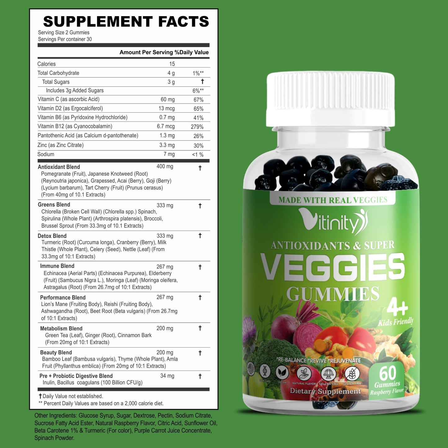VITINITY Super Greens Multivitamin Gummies 120 Gummies