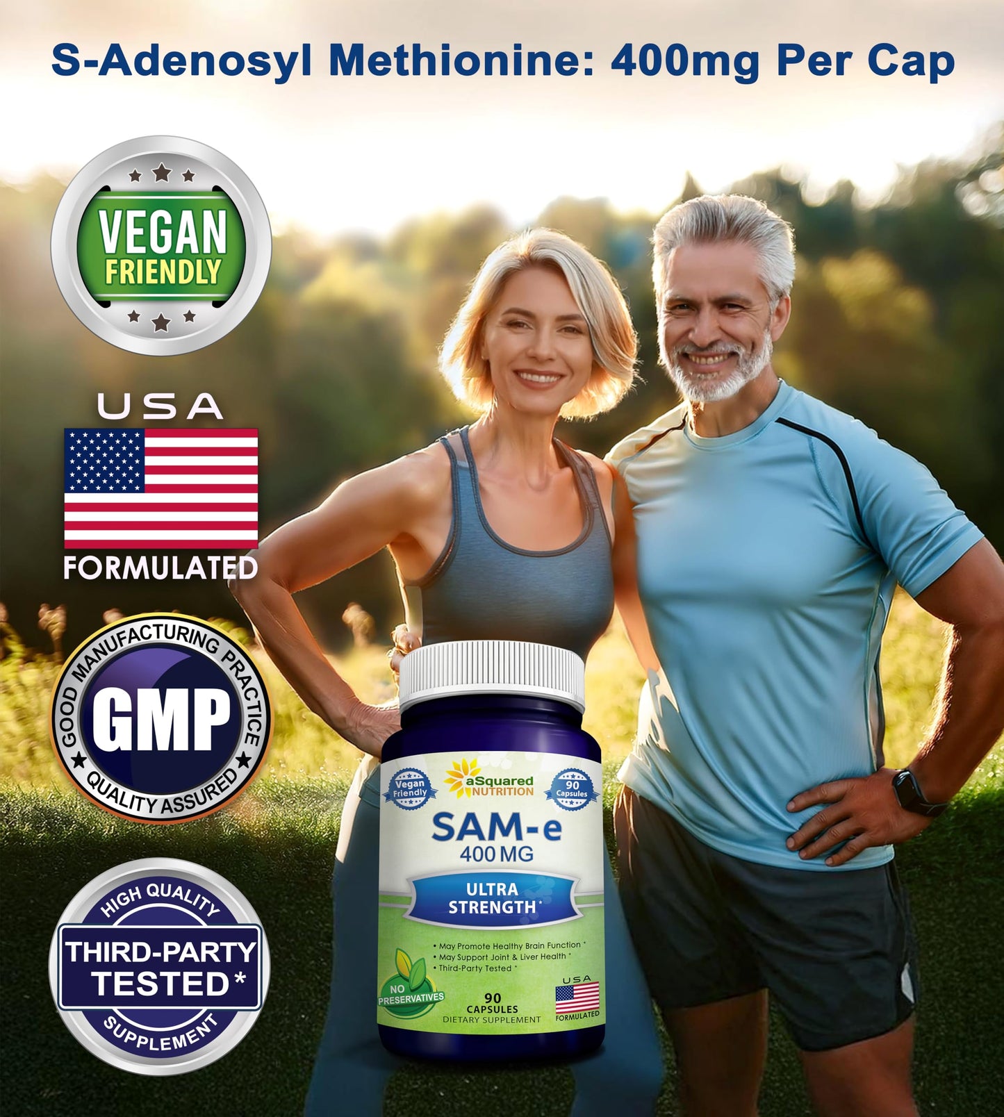 aSquared Nutrition SAM-e 400mg Supplement Capsules, 90 Count