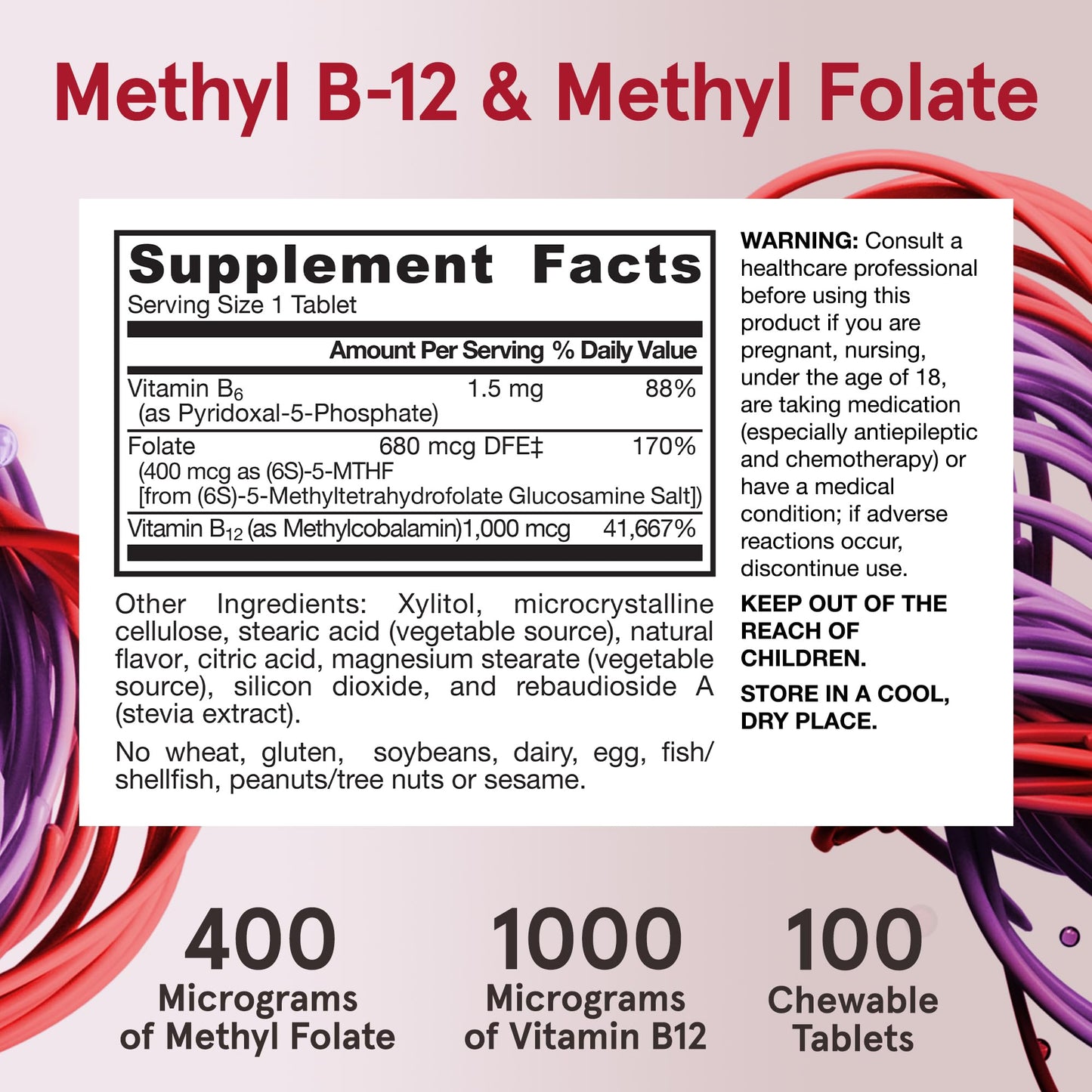 Jarrow Formulas Methyl B-12 & Methyl Folate Bioactive Vitamin B9 & Vitamin B12 Supplement Tablets 100