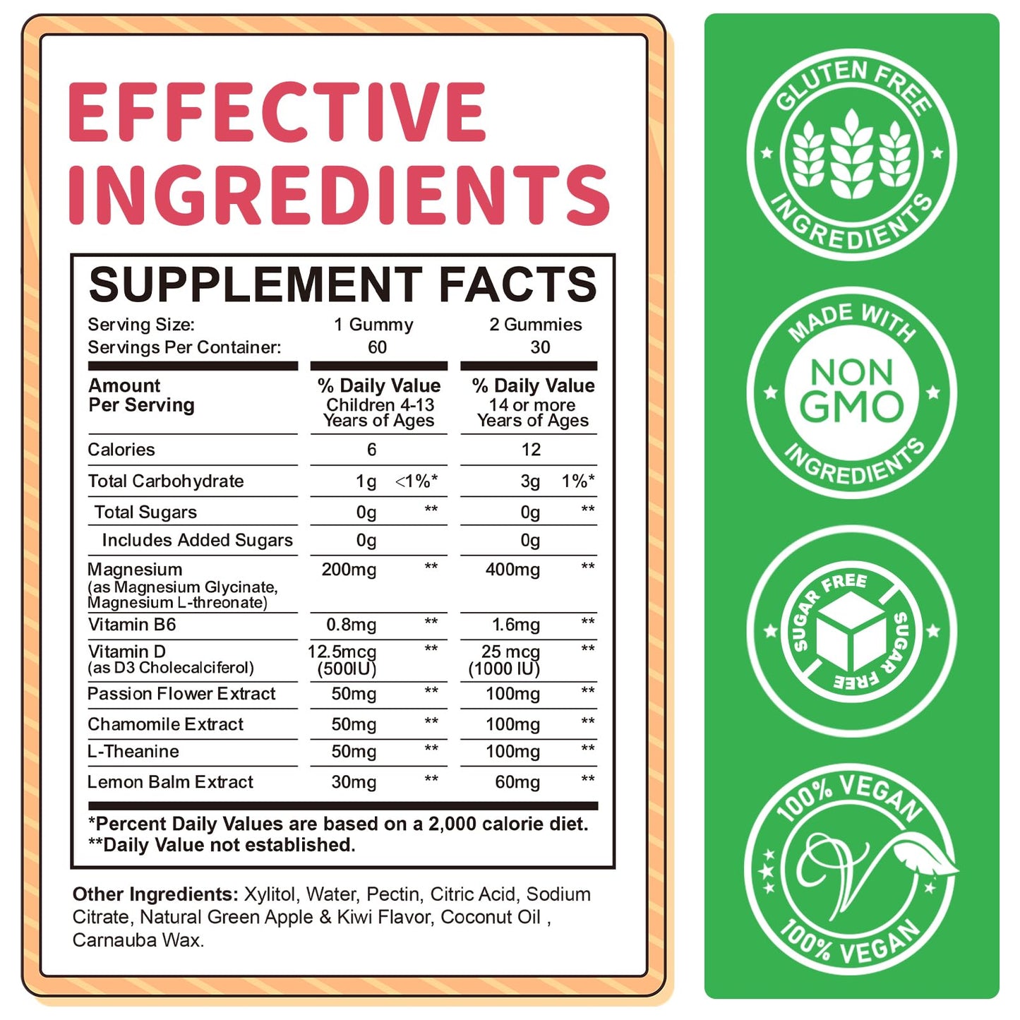 ReviNutra Magnesium Glycinate Gummies with L-Theanine, Vitamin B6, D3, 60 Count