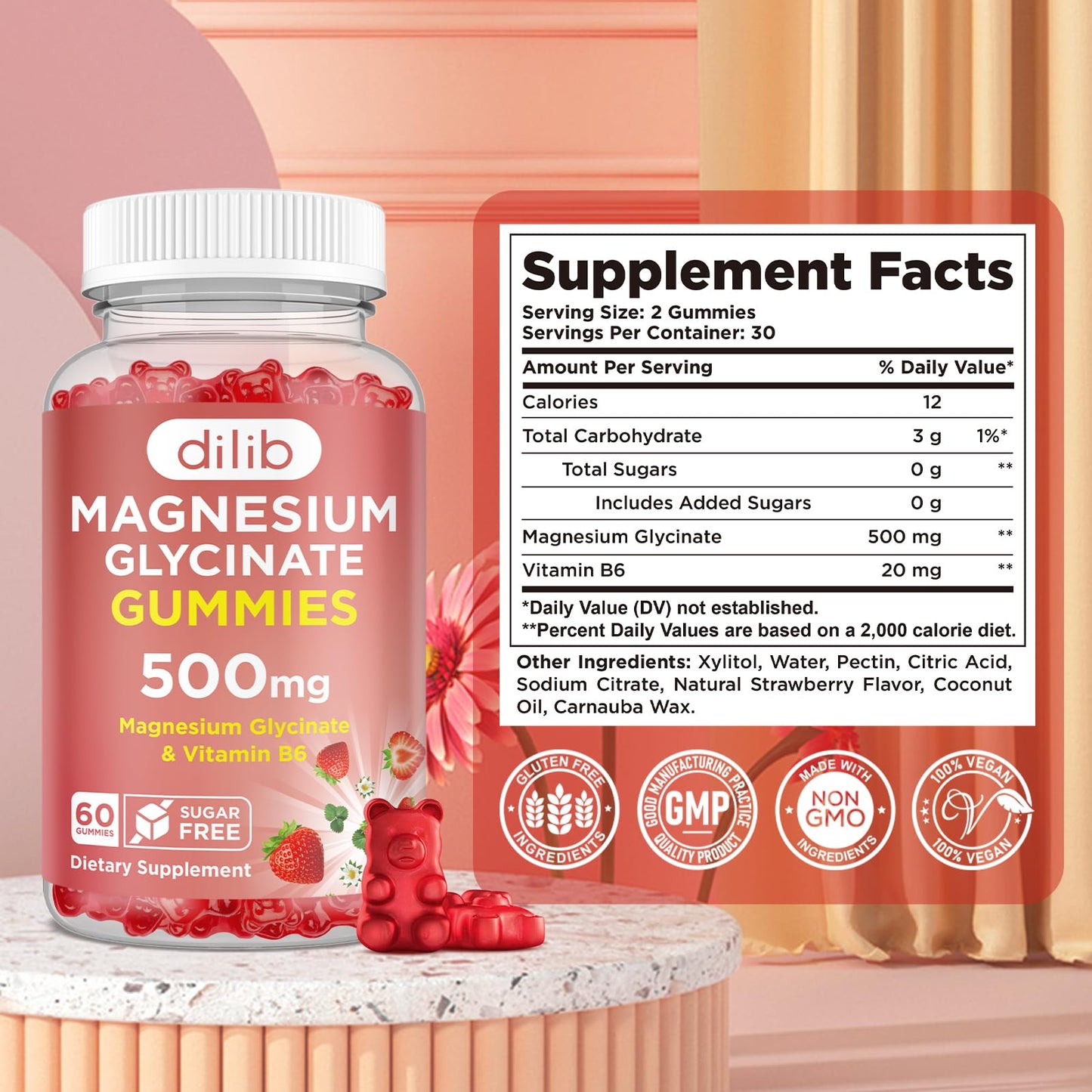 dilib Magnesium Glycinate 500mg, 60 Gummies