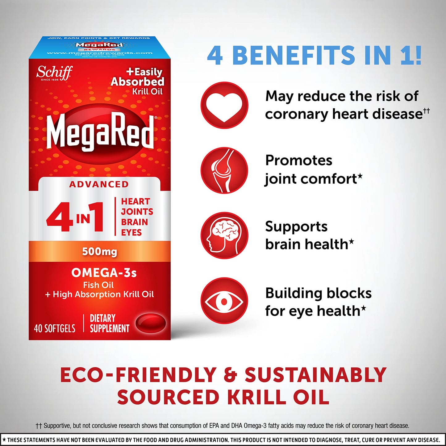 MegaRed Softgels Advanced 4in1 Omega-3 Fish Oil + High Absorption Krill Oil 500mg, 40 Count