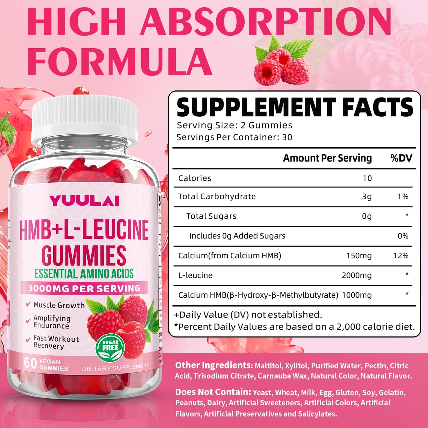 YUULAI HMB and L-Leucine Gummies, 60 Count