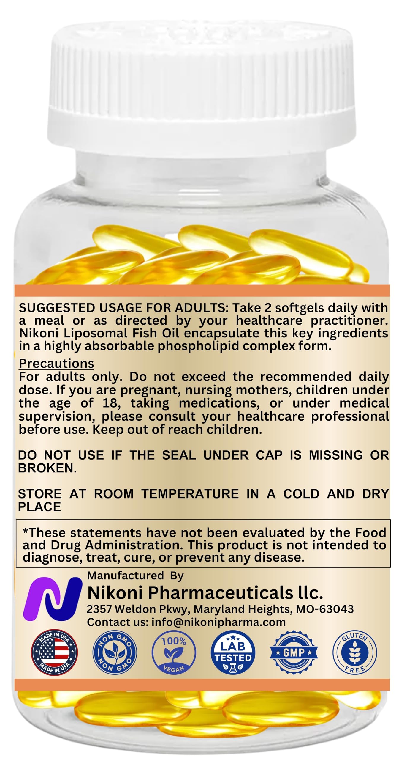 Nikoni Liposomal Lemon Flavor Fish Oil Softgels, 120 Count