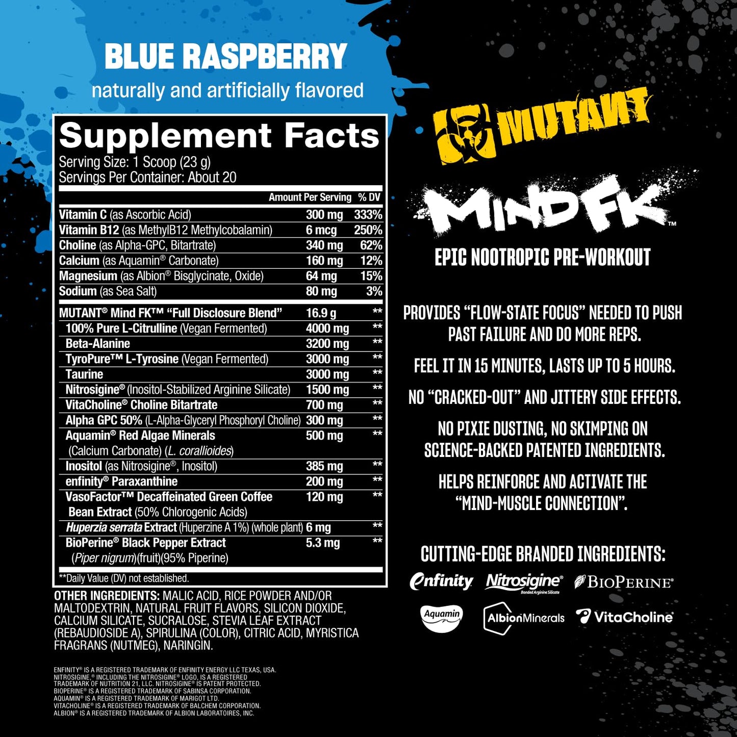 Mutant Mind FK Epic Nootropic Pre-Workout Brain Supplement for Mental Focus Powder 16.2