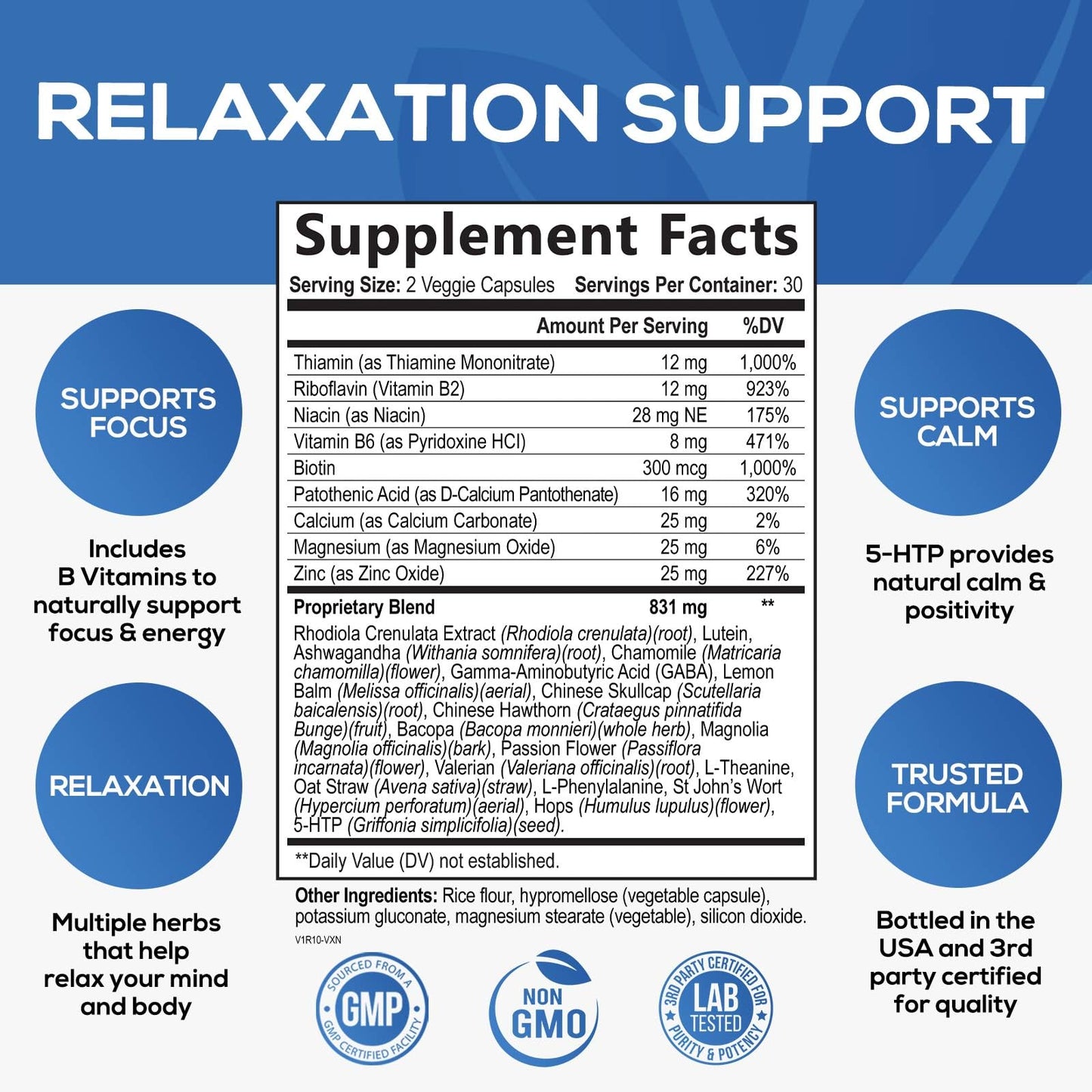Nature's Nutrition Stress Support Supplement Extra Strength Ashwagandha, GABA, Magnesium, L-Theanine for Relief - Supports Mood & Focus - Naturally Calm, Unwind & Relax - Eases Tension & Nervousness 120 Capsules