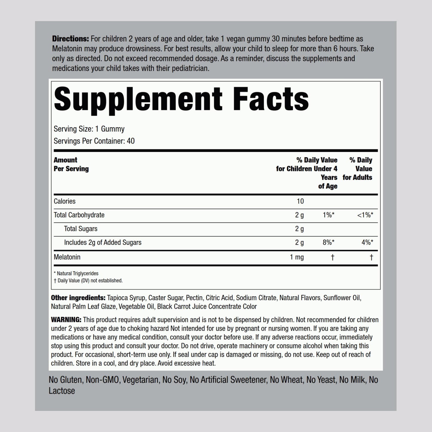 Piping Rock Kids Melatonin Gummy 1mg 40 Gummies